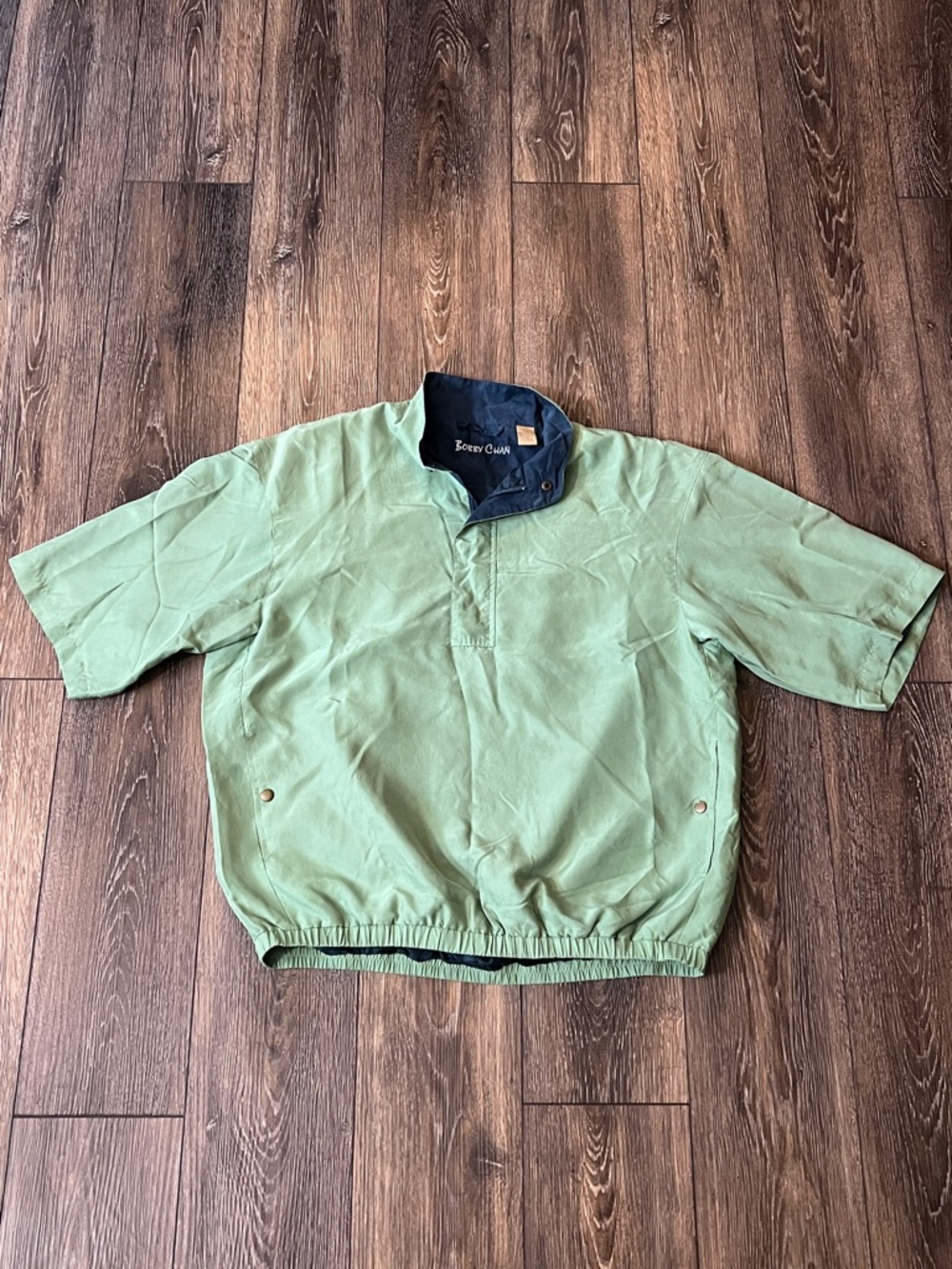 Bobby Chan Silk Short Sleeve Pullover Windbreaker in Sage Green Mens Large